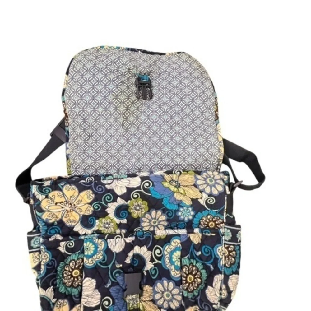 Vera Bradley Blue Messenger Bag Floral Lindsey Laptop Briefcase Book Bag 14x10x4